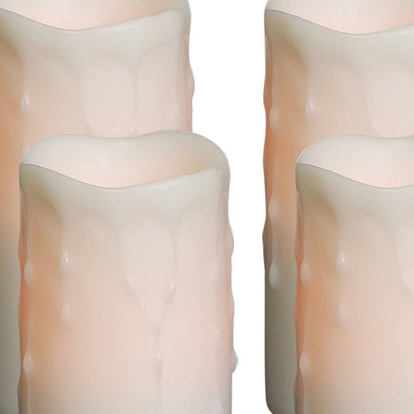 Homeroots Set Of Four Off White Flameless Pillar Candles  Wax 517650