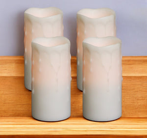 Homeroots Set Of Four Off White Flameless Pillar Candles  Wax 517650