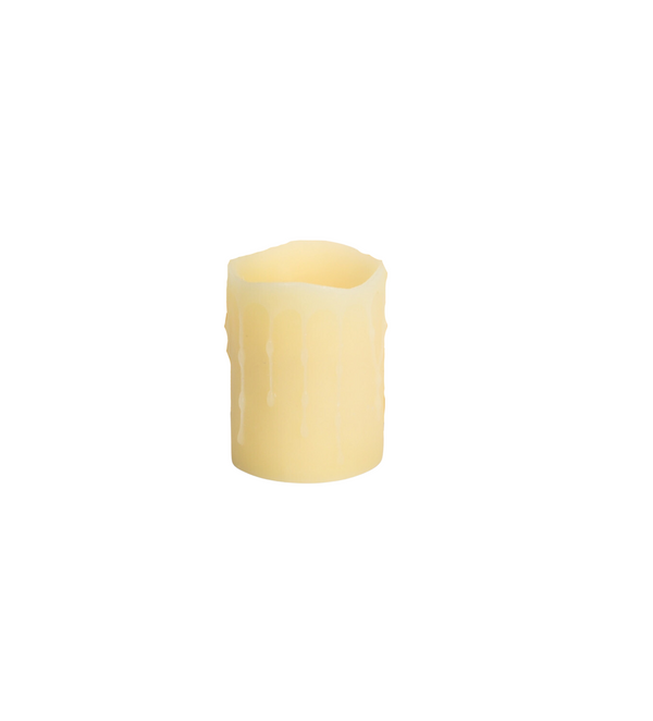 Homeroots Set Of Three Yellow Flameless Pillar Candle  Wax 517652