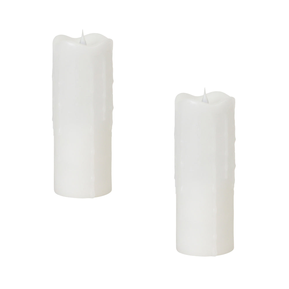 Homeroots Set Of Two White Flameless Pillar Candle  Wax 517658