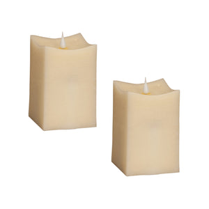 Homeroots Set Of Two Beige Flameless Pillar Candle  Wax 517660
