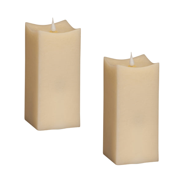 Homeroots Set Of Two Beige Square Flameless Pillar Candles  Wax 517661
