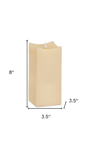 Homeroots Set Of Two Beige Square Flameless Pillar Candles  Wax 517661