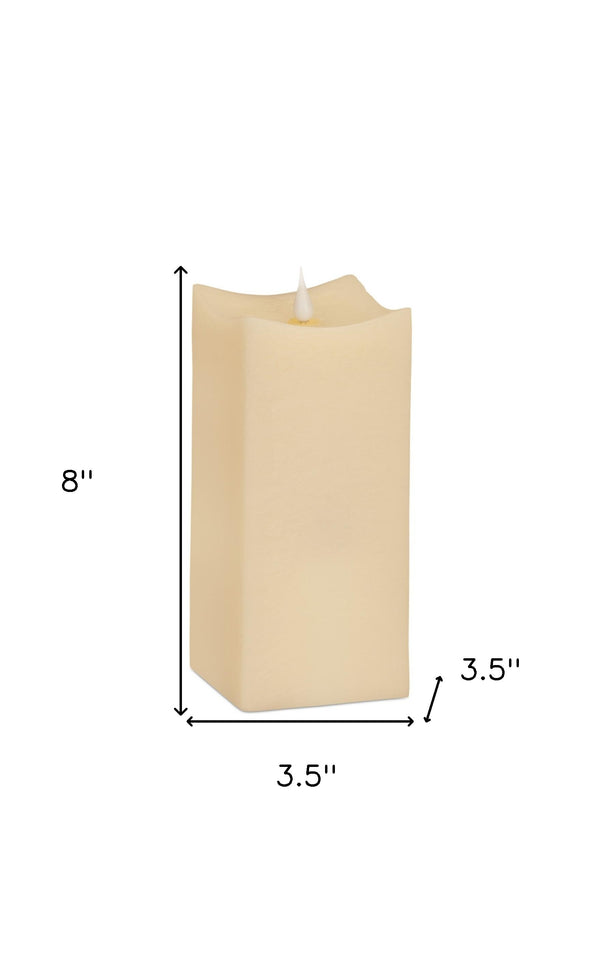 Homeroots Set Of Two Beige Square Flameless Pillar Candles  Wax 517661
