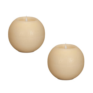 Homeroots Set Of Two Beige Round Flameless Designer Candle  Wax 517662