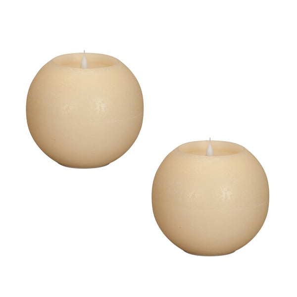 Homeroots Set Of Two Beige Round Flameless Designer Candle  Wax 517662