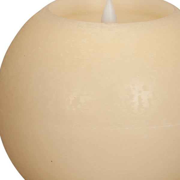 Homeroots Set Of Two Beige Round Flameless Designer Candle  Wax 517662