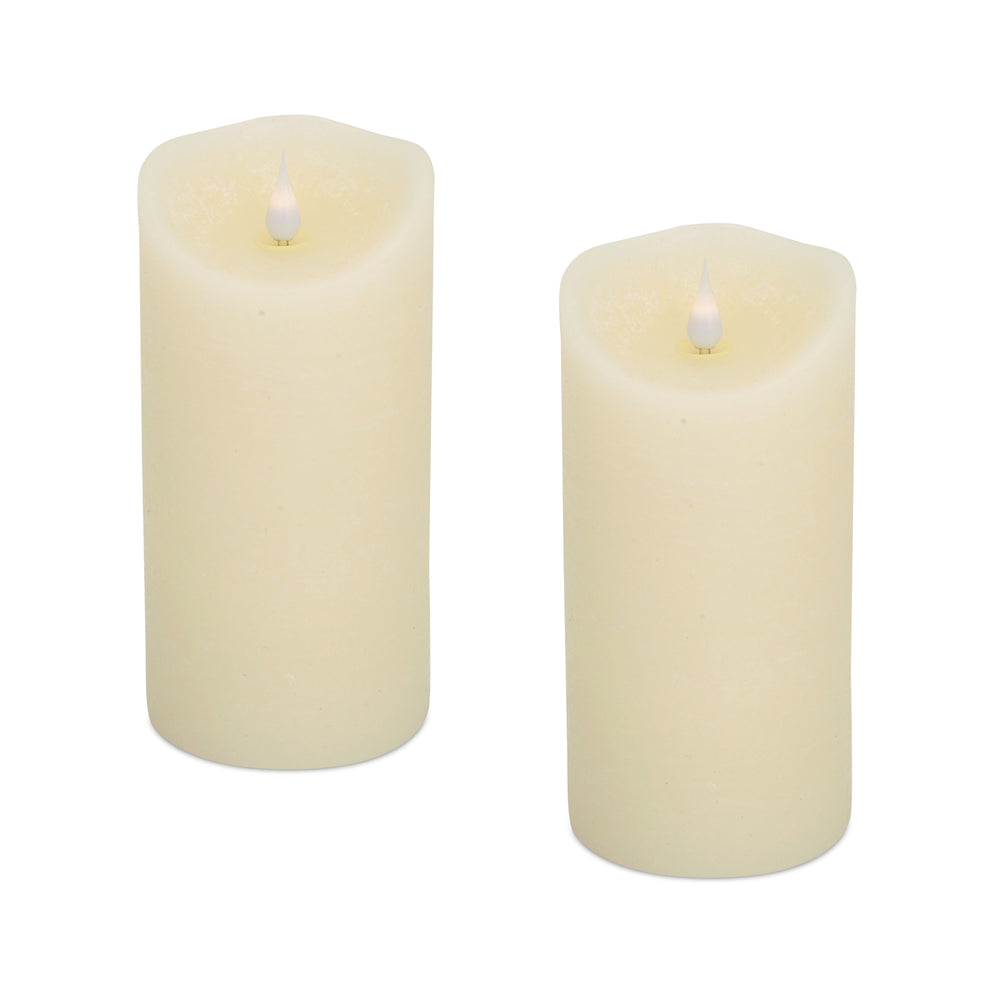 Homeroots Set Of Two Beige Flameless Pillar Candle  Wax 517666