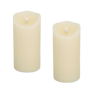 Homeroots Set Of Two Beige Flameless Pillar Candle  Wax 517666