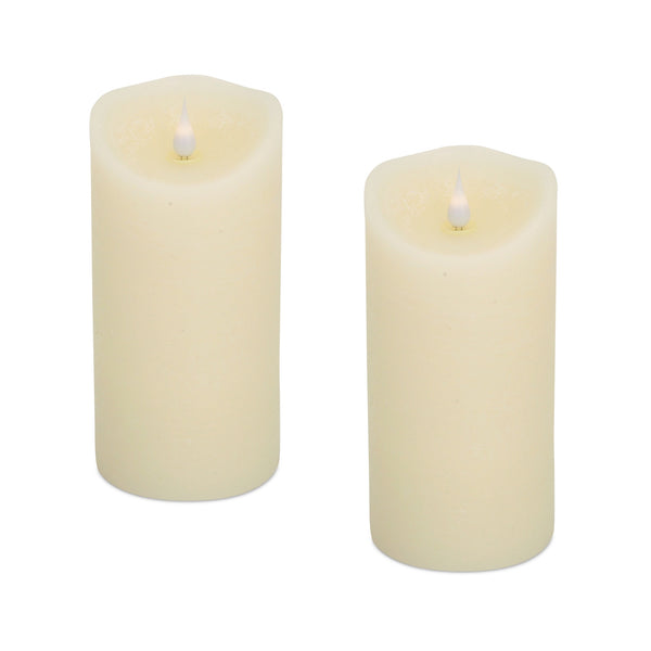 Homeroots Set Of Two Beige Flameless Pillar Candle  Wax 517666