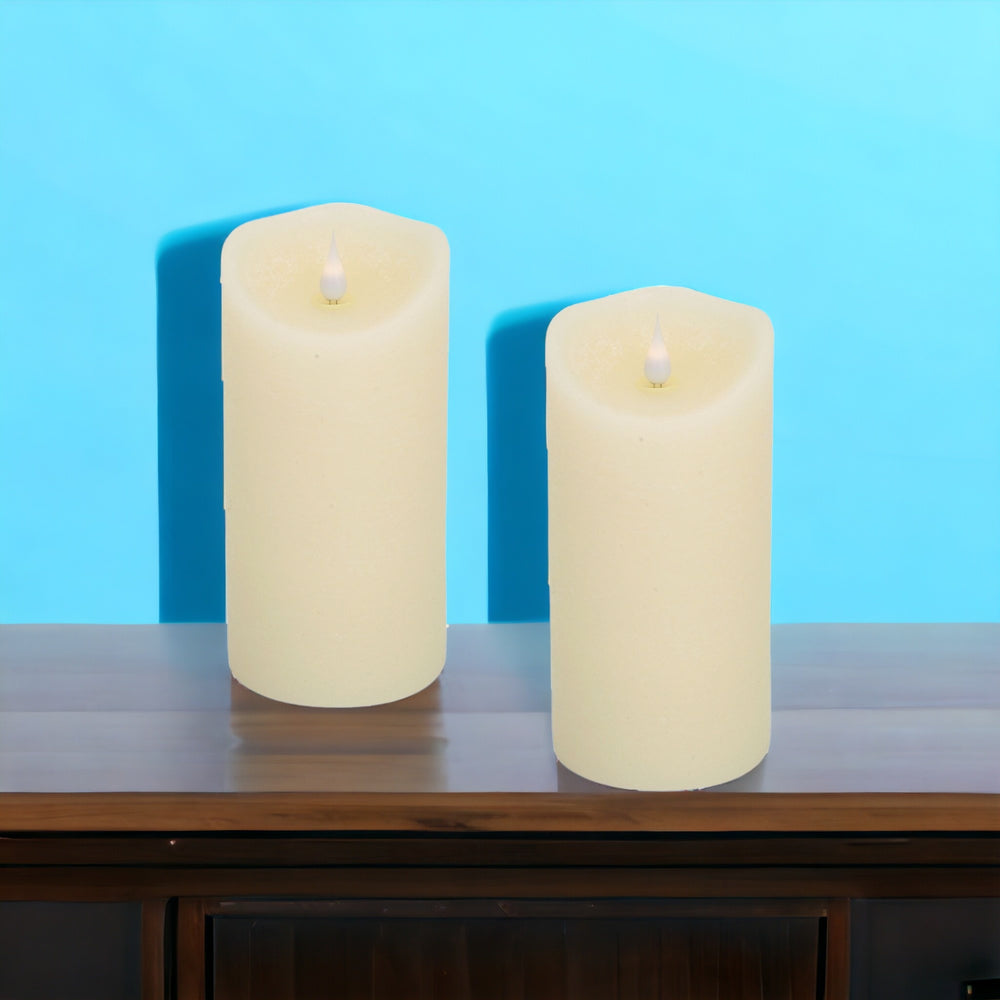Homeroots Set Of Two Beige Flameless Pillar Candle  Wax 517666
