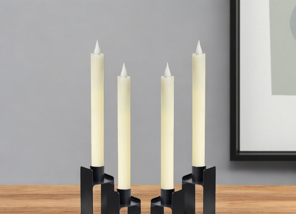 Homeroots Set Of Four Beige Flameless Taper Candle  Wax 517672