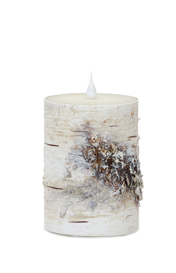 Homeroots Set Of Two Beige And Ivory Faux Birchwood Flameless Pillar Candle  Wax 517676