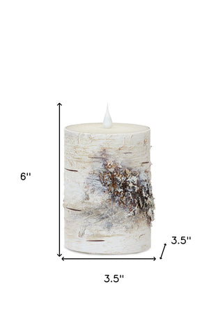 Homeroots Set Of Two Beige And Ivory Faux Birchwood Flameless Pillar Candle  Wax 517676