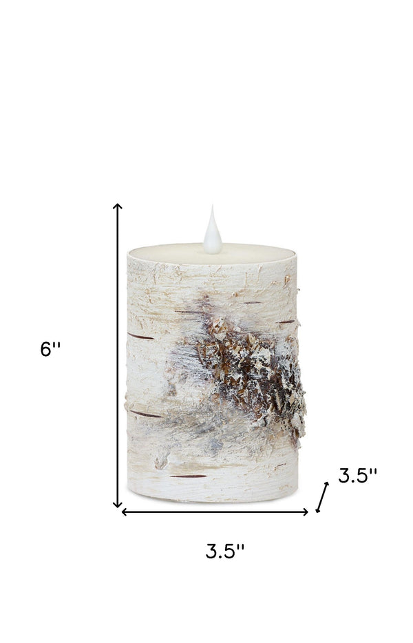 Homeroots Set Of Two Beige And Ivory Faux Birchwood Flameless Pillar Candle  Wax 517676
