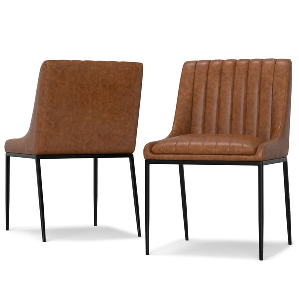 English Elm Melody Vegan Leather Dining Chairs Channel Tufted with Black Steel Frame Set of 2 B136P266938
