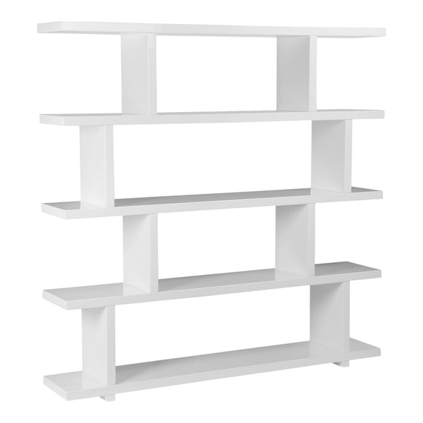 Homeroots 63" White Wood Five Tier Open Asymmetrical Bookcase   517714