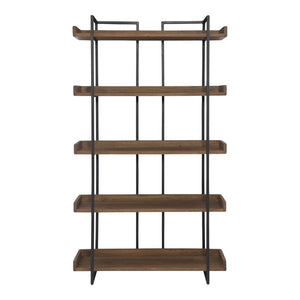 HomeRoots 75" Modern Industrial Five-Tier Bookcase in Brown Acacia Wood & Black Iron - Stylish Storage Solution 517716