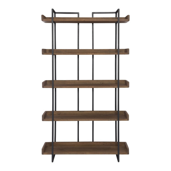 HomeRoots 75" Modern Industrial Five-Tier Bookcase in Brown Acacia Wood & Black Iron - Stylish Storage Solution 517716