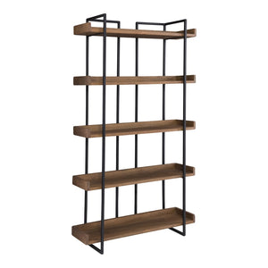 HomeRoots 75" Modern Industrial Five-Tier Bookcase in Brown Acacia Wood & Black Iron - Stylish Storage Solution 517716