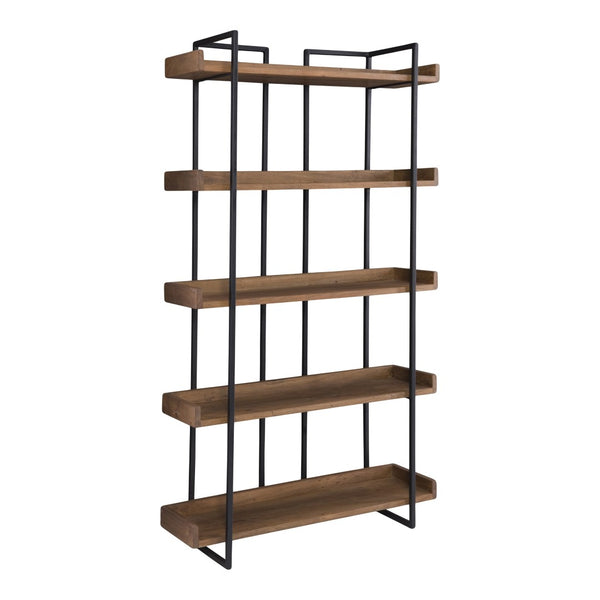 HomeRoots 75" Modern Industrial Five-Tier Bookcase in Brown Acacia Wood & Black Iron - Stylish Storage Solution 517716