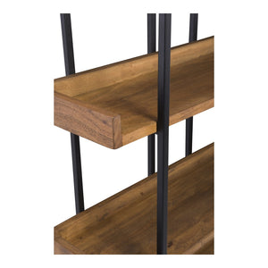 HomeRoots 75" Modern Industrial Five-Tier Bookcase in Brown Acacia Wood & Black Iron - Stylish Storage Solution 517716