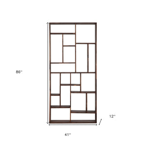Homeroots 86" Natural And Brown Wood Ten Tier Bookcase   517717