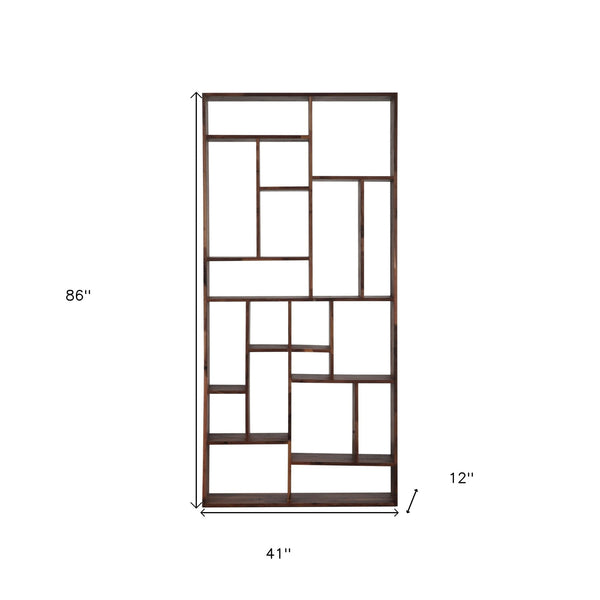 Homeroots 86" Natural And Brown Wood Ten Tier Bookcase   517717
