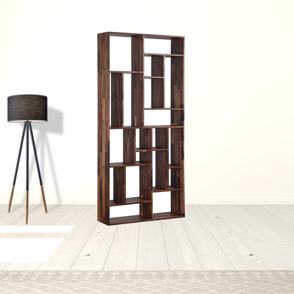 Homeroots 86" Natural And Brown Wood Ten Tier Bookcase   517717