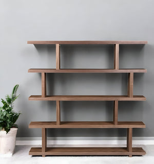 HomeRoots Brown Five-Tier Wood Bookcase: Stylish Storage Solution for Modern Homes - Versatile & Durable Design! 517718