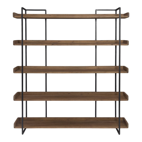 HomeRoots 76" Stylish Brown and Black Metal Wood Five-Tier Bookcase for Modern Living Room and Office Storage 517720