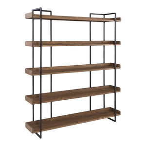 HomeRoots 76" Stylish Brown and Black Metal Wood Five-Tier Bookcase for Modern Living Room and Office Storage 517720