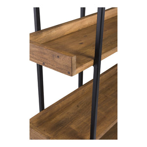 HomeRoots 76" Stylish Brown and Black Metal Wood Five-Tier Bookcase for Modern Living Room and Office Storage 517720