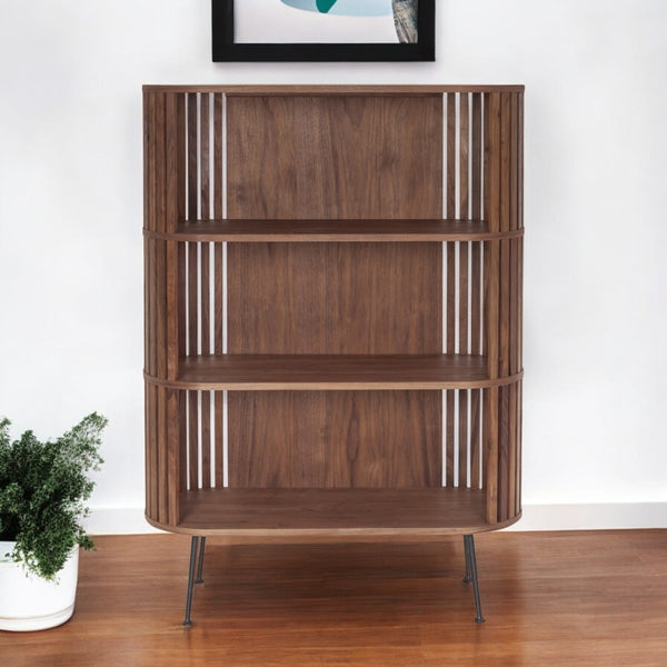 HomeRoots 57" Natural and Brown Wood Three-Tier Bookcase – Stylish Storage Solution for Home or Office Spaces 517721