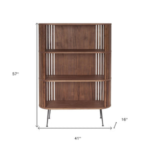 HomeRoots 57" Natural and Brown Wood Three-Tier Bookcase – Stylish Storage Solution for Home or Office Spaces 517721