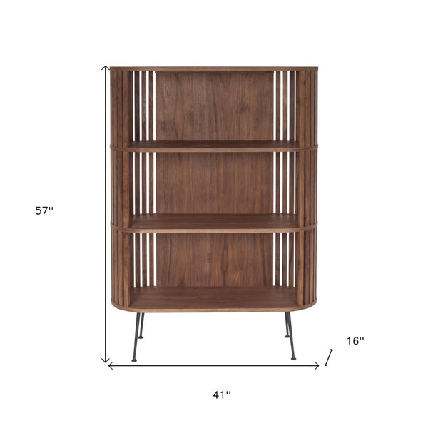 HomeRoots 57" Natural and Brown Wood Three-Tier Bookcase – Stylish Storage Solution for Home or Office Spaces 517721
