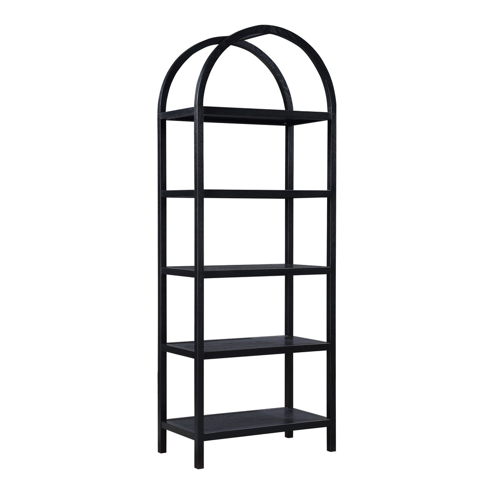 Homeroots 80" Black Oak Wood Five Tier Arched Top Bookcase   517727