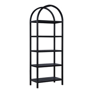 Homeroots 80" Black Oak Wood Five Tier Arched Top Bookcase   517727