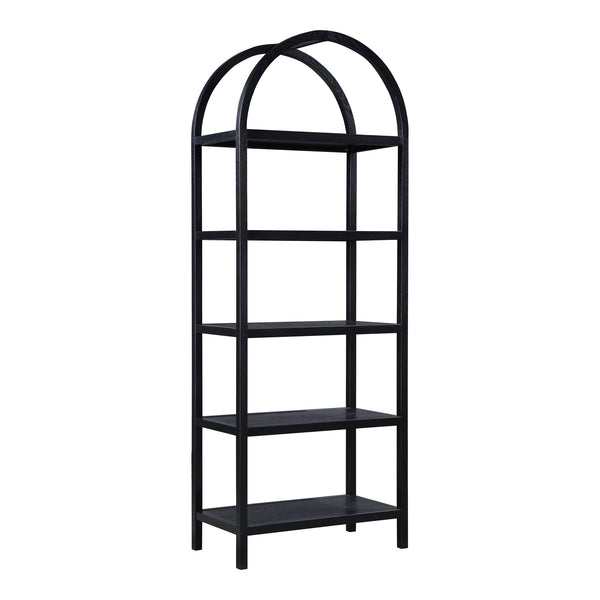 Homeroots 80" Black Oak Wood Five Tier Arched Top Bookcase   517727