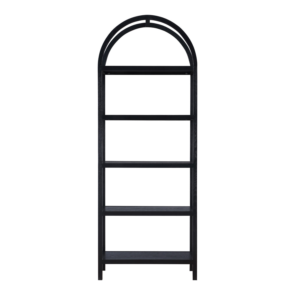 Homeroots 80" Black Oak Wood Five Tier Arched Top Bookcase   517727
