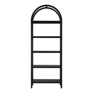 Homeroots 80" Black Oak Wood Five Tier Arched Top Bookcase   517727