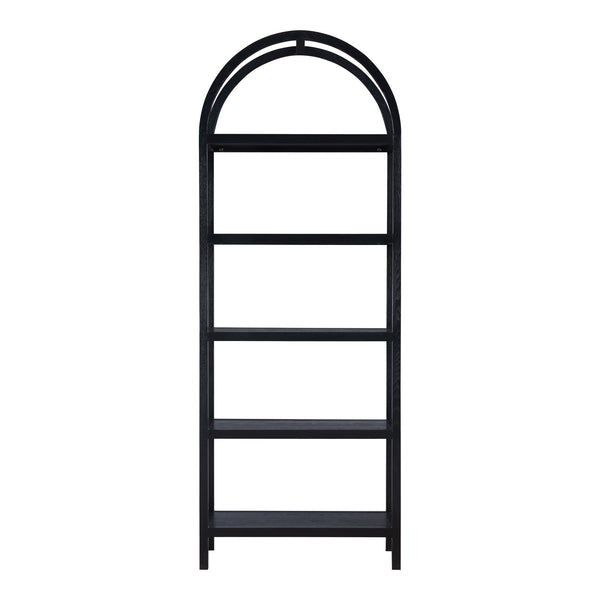 Homeroots 80" Black Oak Wood Five Tier Arched Top Bookcase   517727