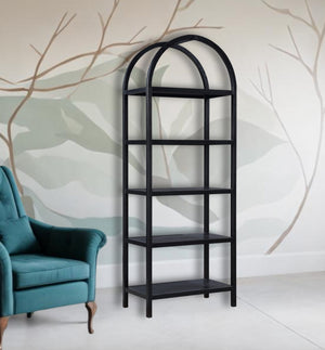 Homeroots 80" Black Oak Wood Five Tier Arched Top Bookcase   517727
