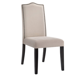 Homeroots Cream And Espresso Upholstered Linen Dining Parsons Chair  Wood 517731