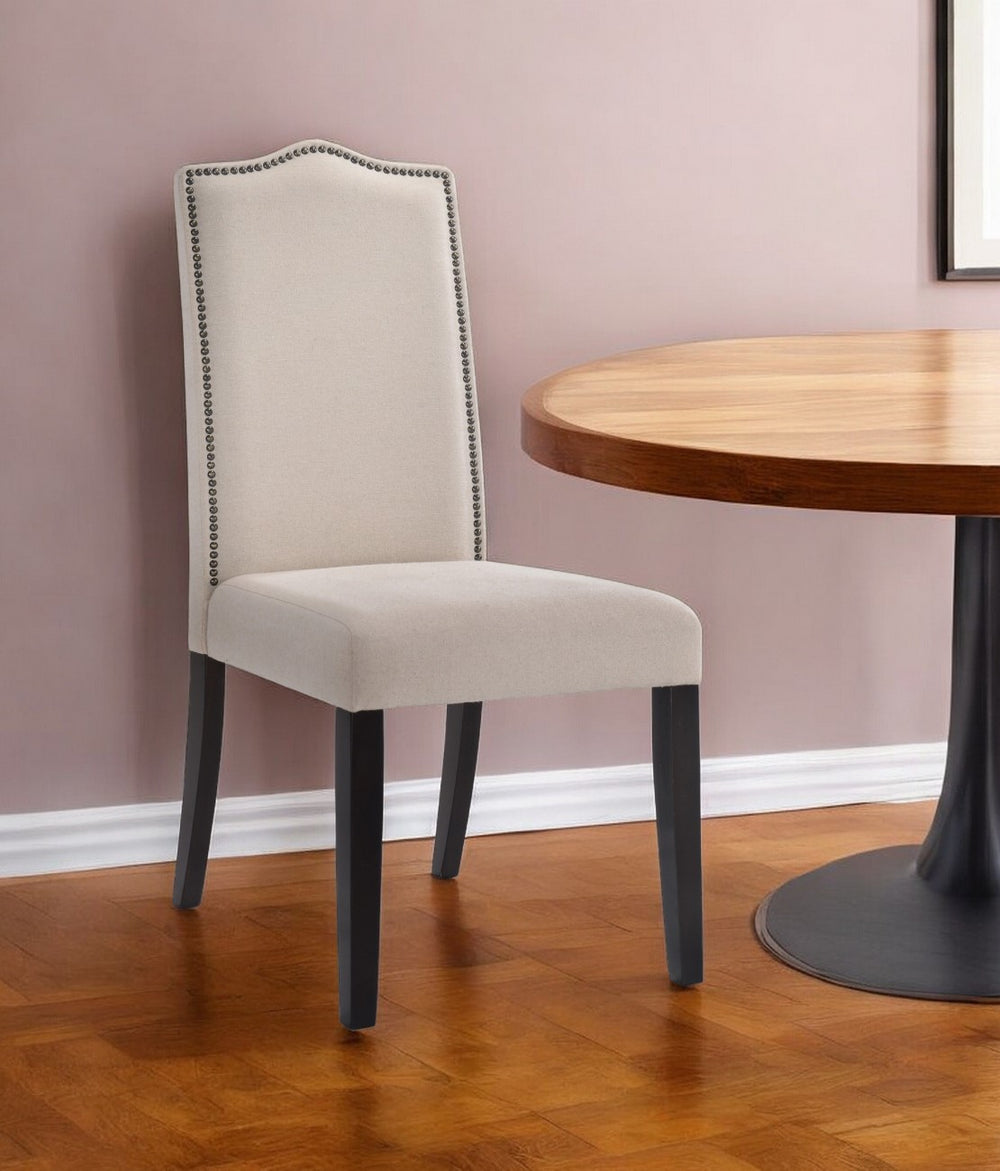 Homeroots Cream And Espresso Upholstered Linen Dining Parsons Chair  Wood 517731