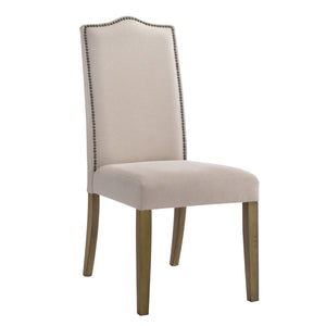 Homeroots Cream And Brown Upholstered Linen Dining Parsons Chair  Wood 517732