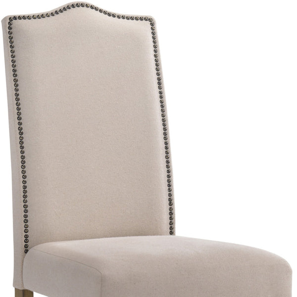 Homeroots Cream And Brown Upholstered Linen Dining Parsons Chair  Wood 517732