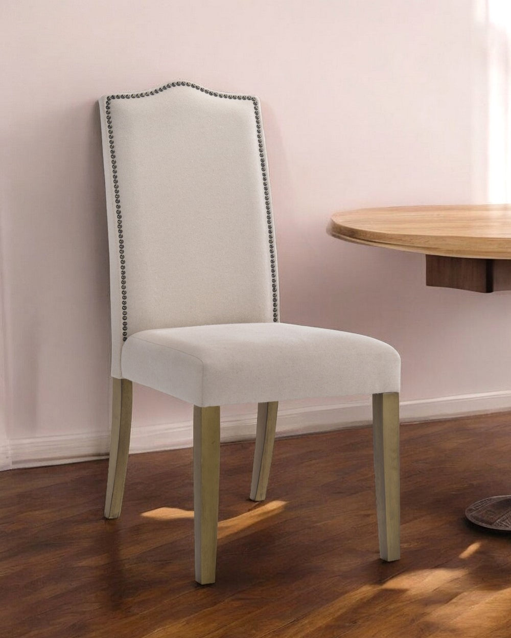 Homeroots Cream And Brown Upholstered Linen Dining Parsons Chair  Wood 517732