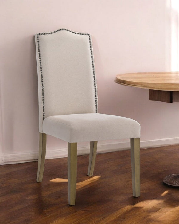 Homeroots Cream And Brown Upholstered Linen Dining Parsons Chair  Wood 517732