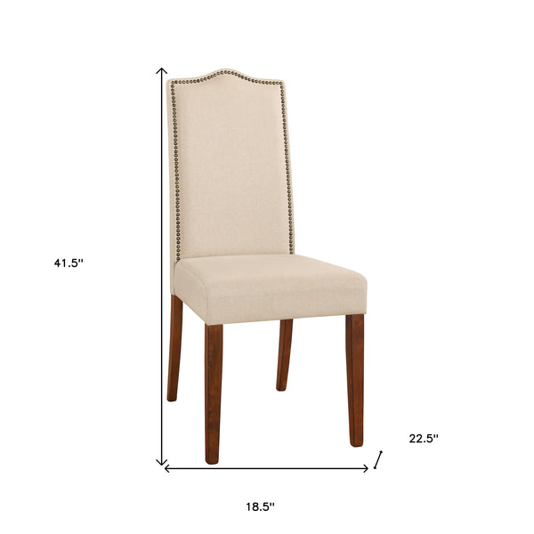 Homeroots Cream And Chestnut Upholstered Linen Dining Parsons Chair  Wood 517733